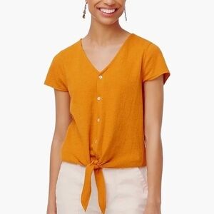 J. Crew Women's Mustard Button-Down Tie-Front Top - L